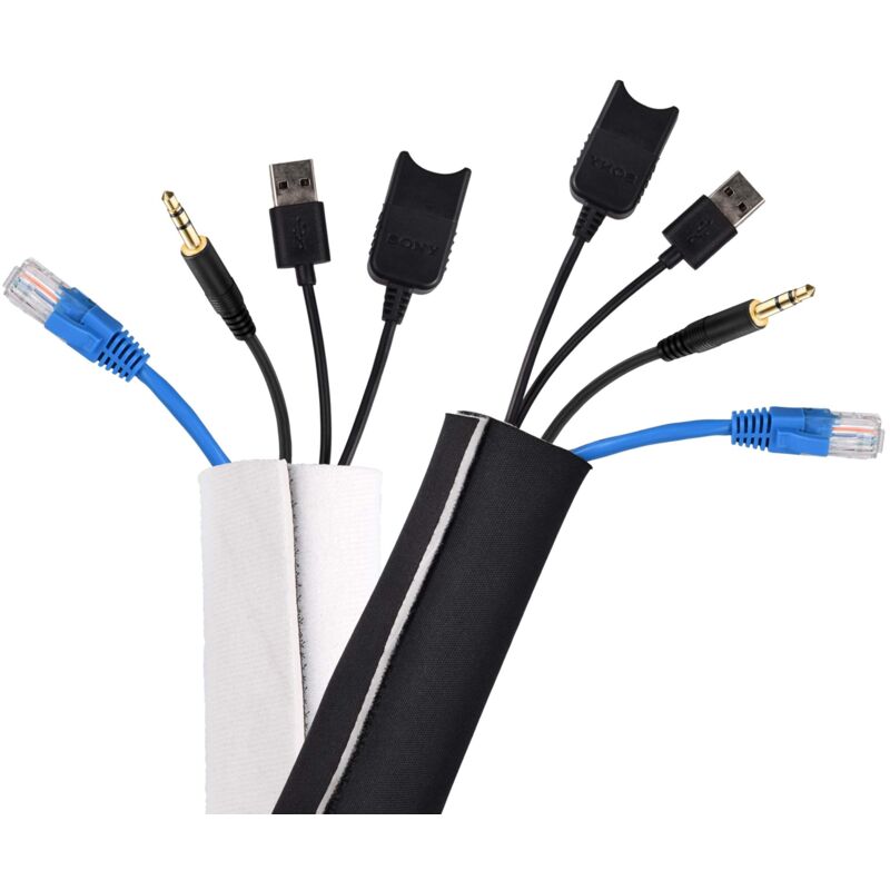 foto del prodotto microconnect conecto tubo per cavi in neoprene con chiusura in velcro, universale, 3,0 m, colore nero bianco