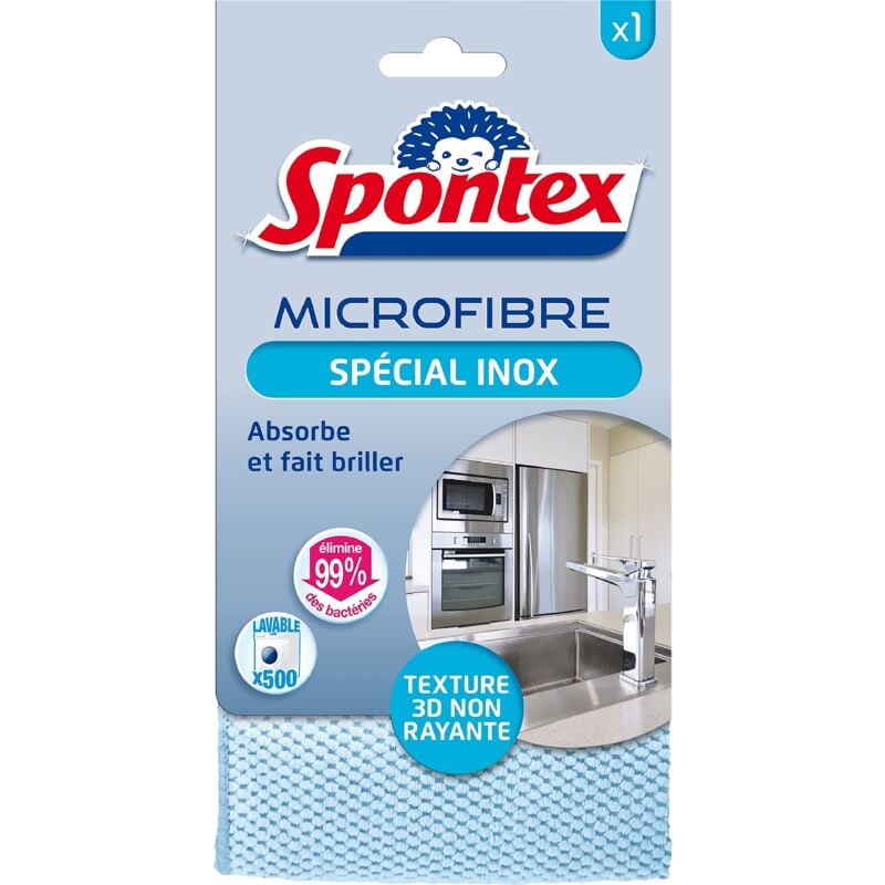 foto del prodotto microfibra speciale in acciaio inox texture 3d non graffiante assorbe e fa brillare elimina il 99 dei batteri spontex