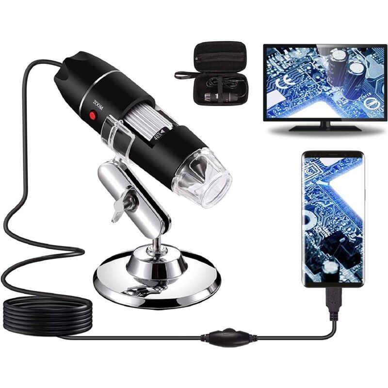 foto del prodotto microscopio digitale usb telecamera endoscopica con ingrandimento da 40x a 1000x 8 led con custodia per il trasporto e supporto in metallo