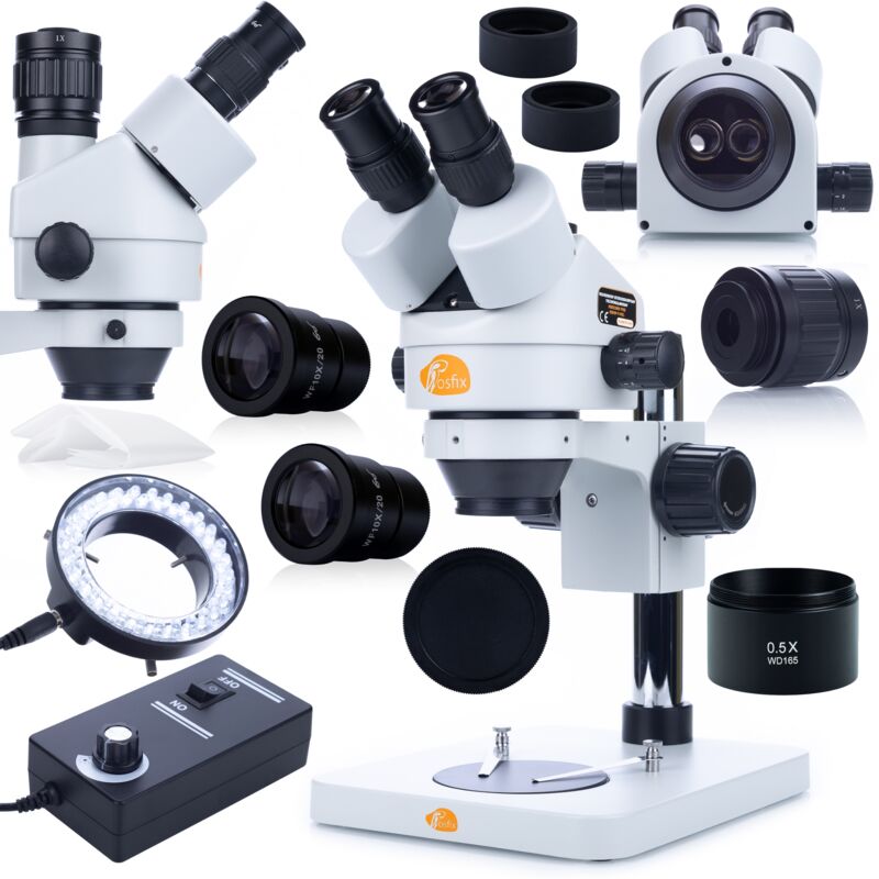 foto del prodotto microscopio stereoscopico trinoculare rosfix mercury pro msmp t ps1 illuminatore per microscopio 56xled lente per microscopio rosfix 0,5x