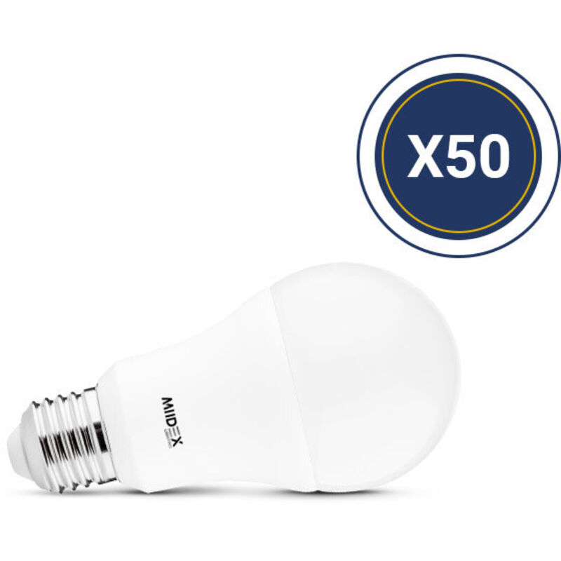 foto del prodotto miidex lighting - lampadina led e27 - 13w - 1521lm - bianco hot 3000k - 180° - confezione da 50