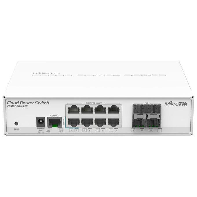 foto del prodotto mikrotik crs112-8g-4s-in switch gestito l3 8 porte gigabit 4 sfp poe bianco rete
