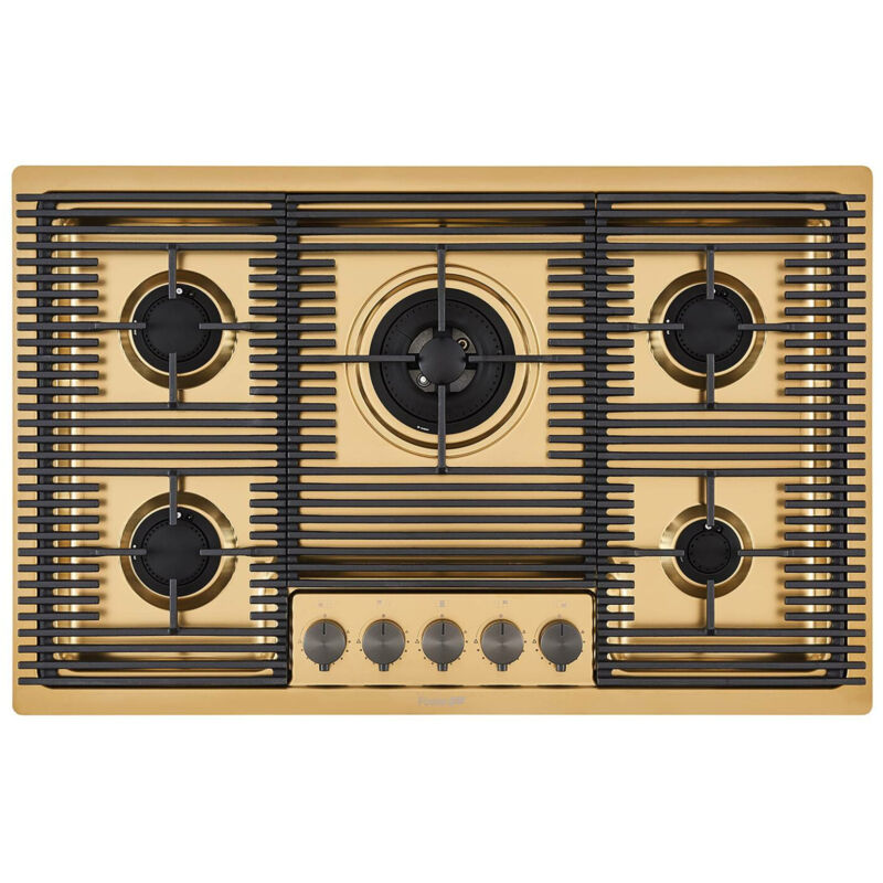 foto del prodotto milanello. colore del prodotto oro, metallico, posizionamento dell apparecchio da incasso, dimensione della larghezza del piano cottura 80 cm.