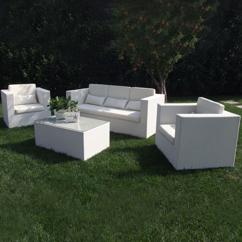 foto del prodotto milani home abellinum salotto da giardino completo di cuscini intreccio in rattan sintetico