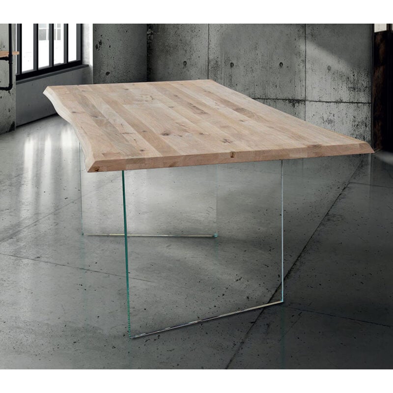 foto del prodotto milani home anson tavolo da pranzo moderno in vetro e legno