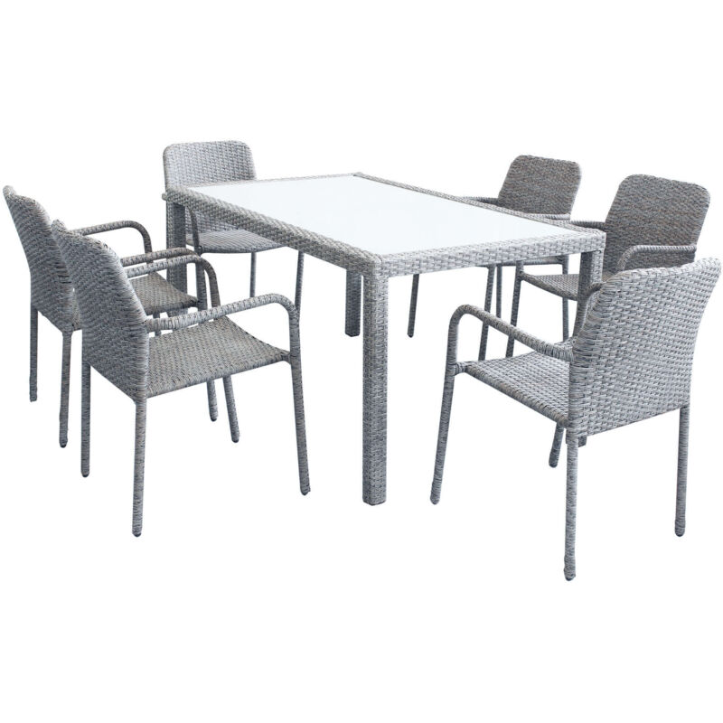 foto del prodotto milani home - axona - set tavolo in alluminio e teak cm 150 x 90 con 6 poltrone axona