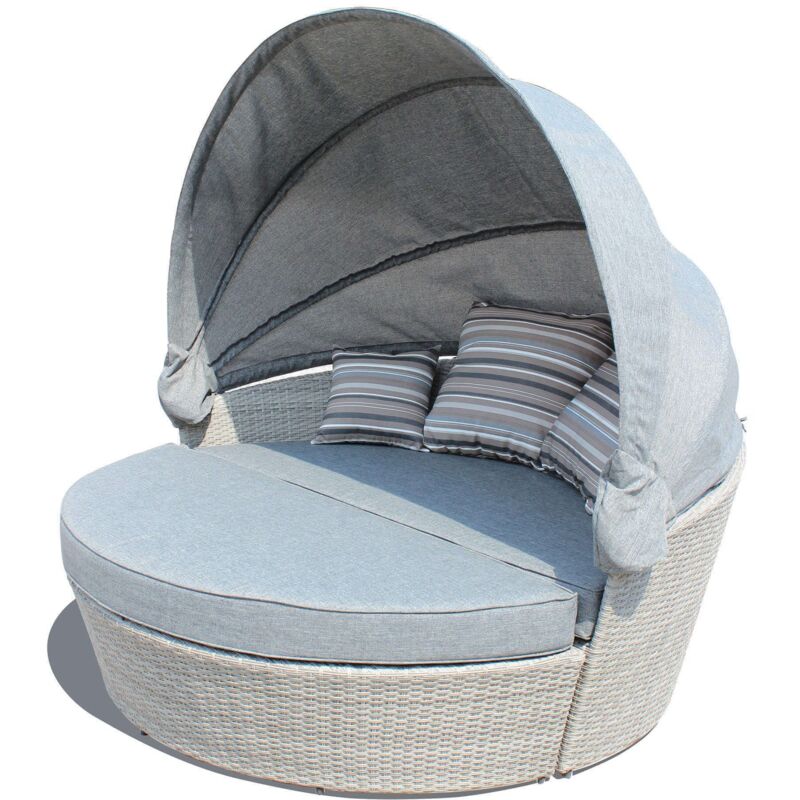 foto del prodotto milani home mars divano da giardino circolare completo di cuscino intreccio in rattan sintetico