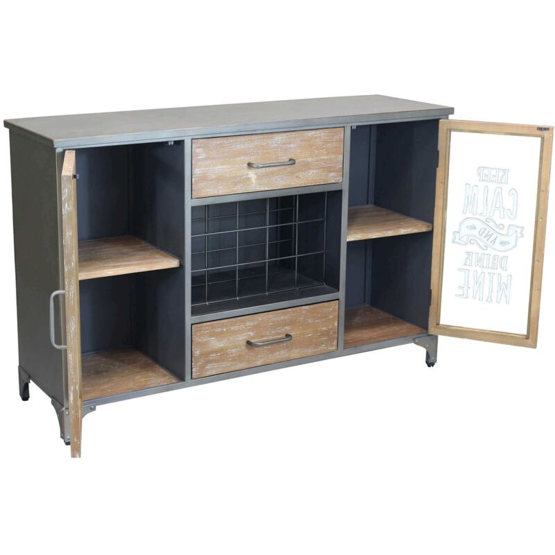 foto del prodotto milani home orly madia industrial in acciaio e legno con portabottiglie