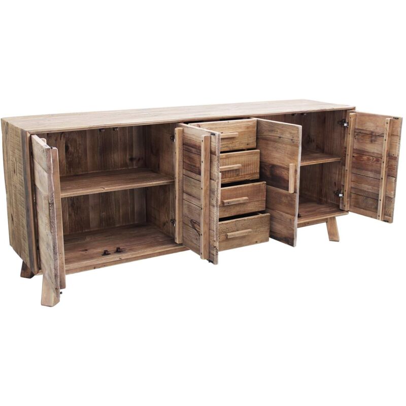 foto del prodotto milani home pez madia con 4 ante e 4 cassetti in legno di pino riciclato