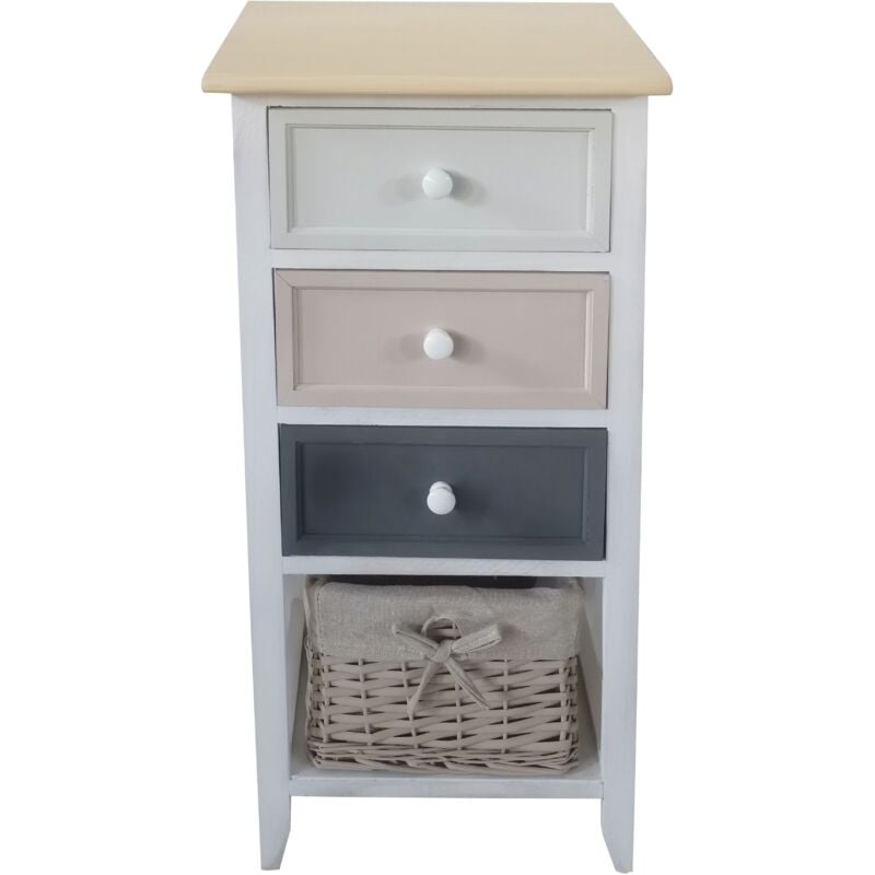 foto del prodotto milani home ritter mobiletto in legno con 3 cassetti e 1 cesta