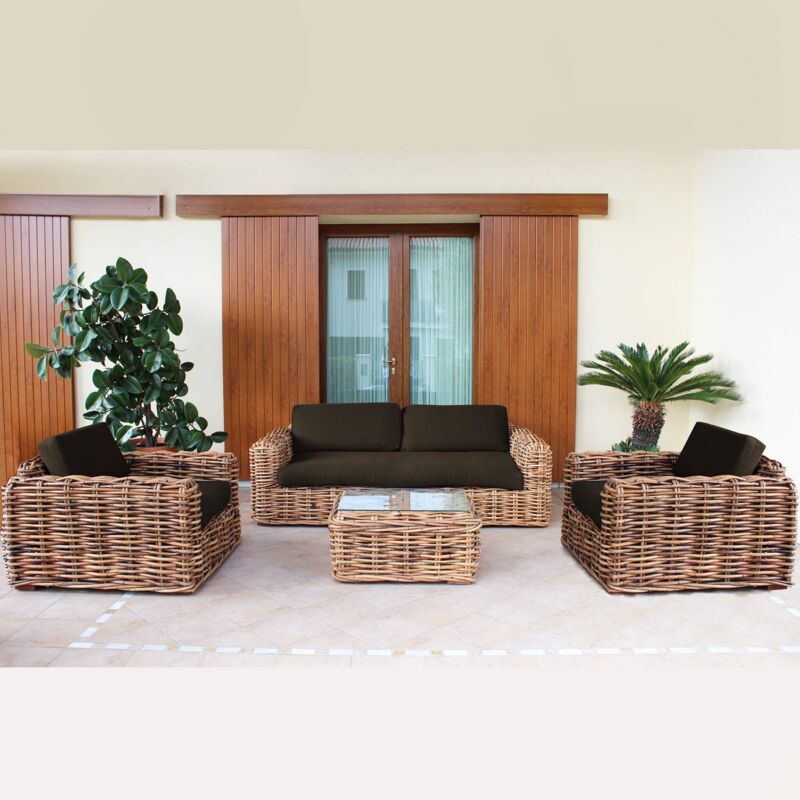 foto del prodotto milani home roseus salotto da giardino completo di cuscini intreccio in rattan naturale