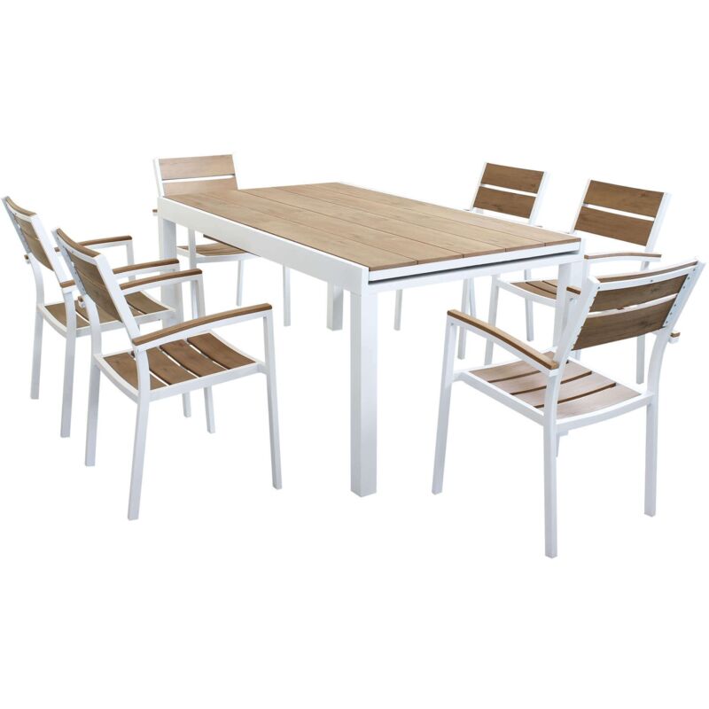 foto del prodotto milani home viduus set tavolo in alluminio e polywood cm 160 240 x 95 x 75 h con 6 poltrone viduus