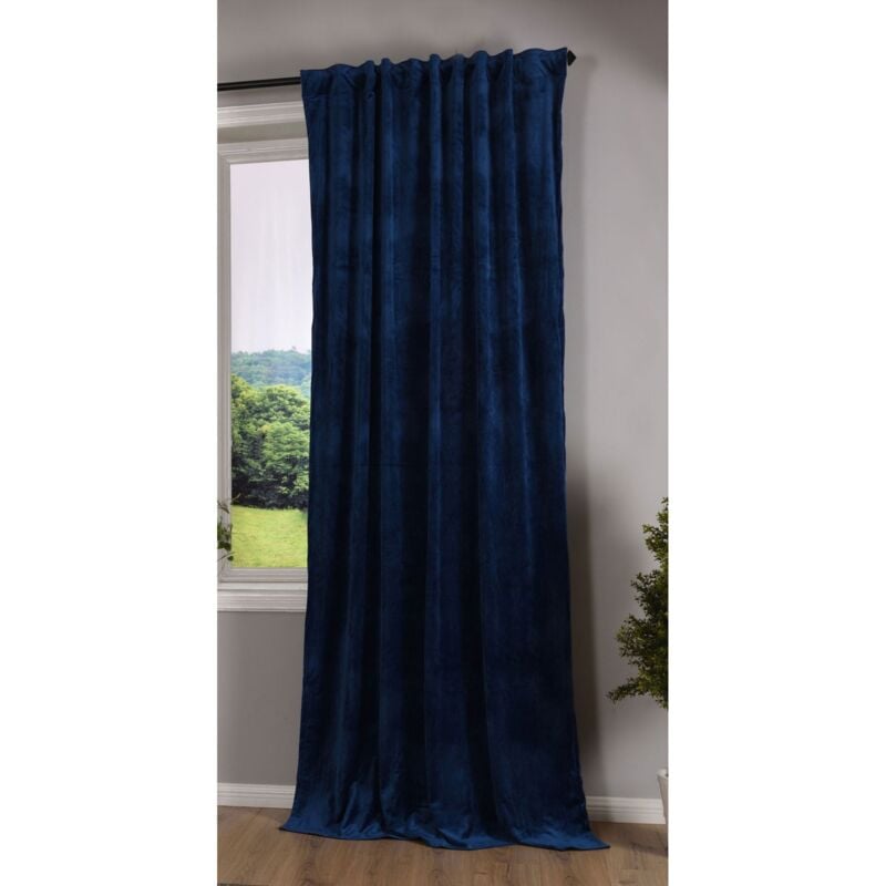 foto del prodotto milano 20357 tenda oscurante in velluto con passanti e passante per tunnel, accorciabile, blu, 1 pezzo, altezza x larghezza 280 x 135 cm, 20357
