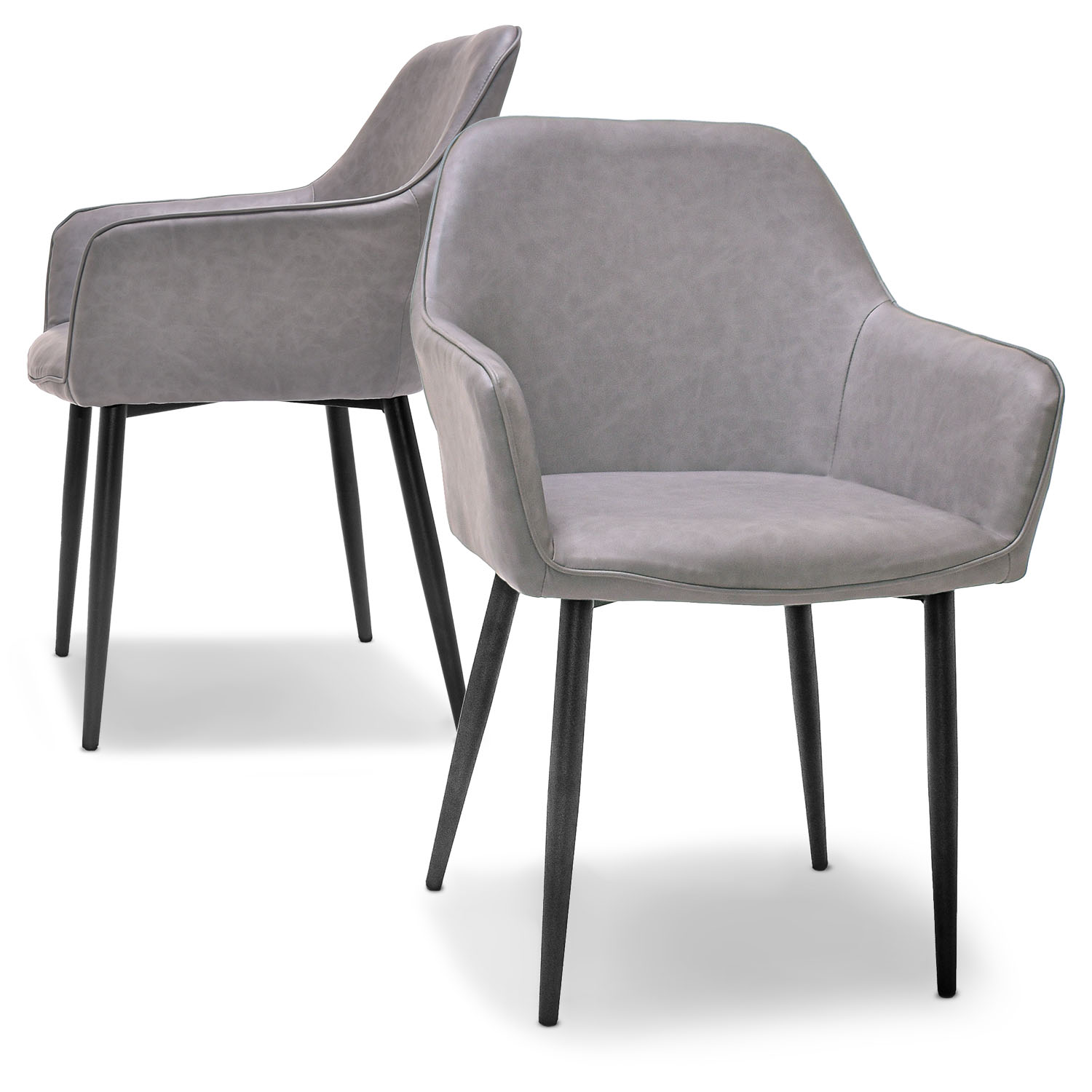 foto del prodotto milano set di 2 sedie di design in leatherette imbottita color grigio antracite. set di 2 sedie da pranzo, ufficio, studio. sedute con braccioli in ecopelle