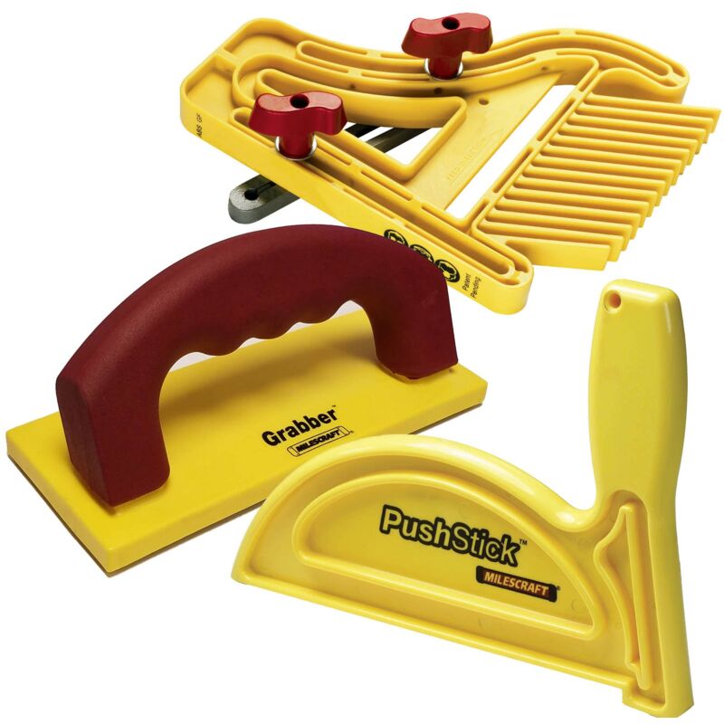 foto del prodotto milescraft pacchetto di sicurezza 7334. include tavoletta a frange, bastoncino spingi pezzo e blocco spingi pezzo grabber in omaggio ideale per