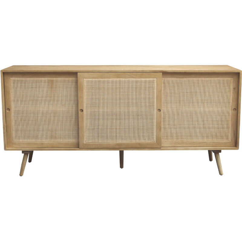 foto del prodotto miliboo credenza in legno massello di mango e motivo a intreccio in rattan 3 ante scorrevoli l180 cm acange