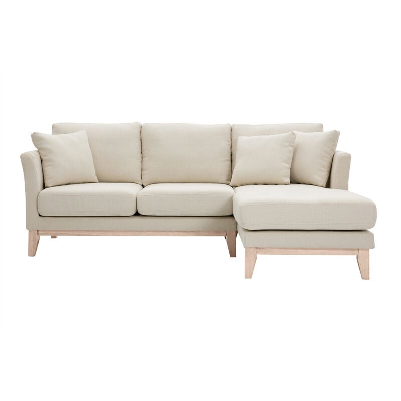 foto del prodotto miliboo divano angolare destro sfoderabile 4 posti in tessuto beige e legno chiaro oslo