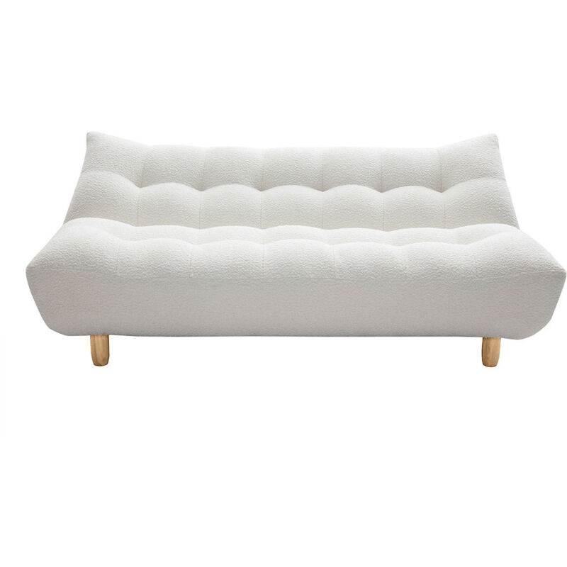 foto del prodotto miliboo divano letto scandinavo 3 posti in tessuto effetto lana boucl bianco e legno chiaro yumi