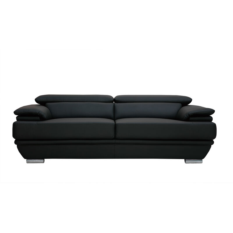 foto del prodotto miliboo divano pelle design 3 posti con poggiatesta reclinabile nero ewing