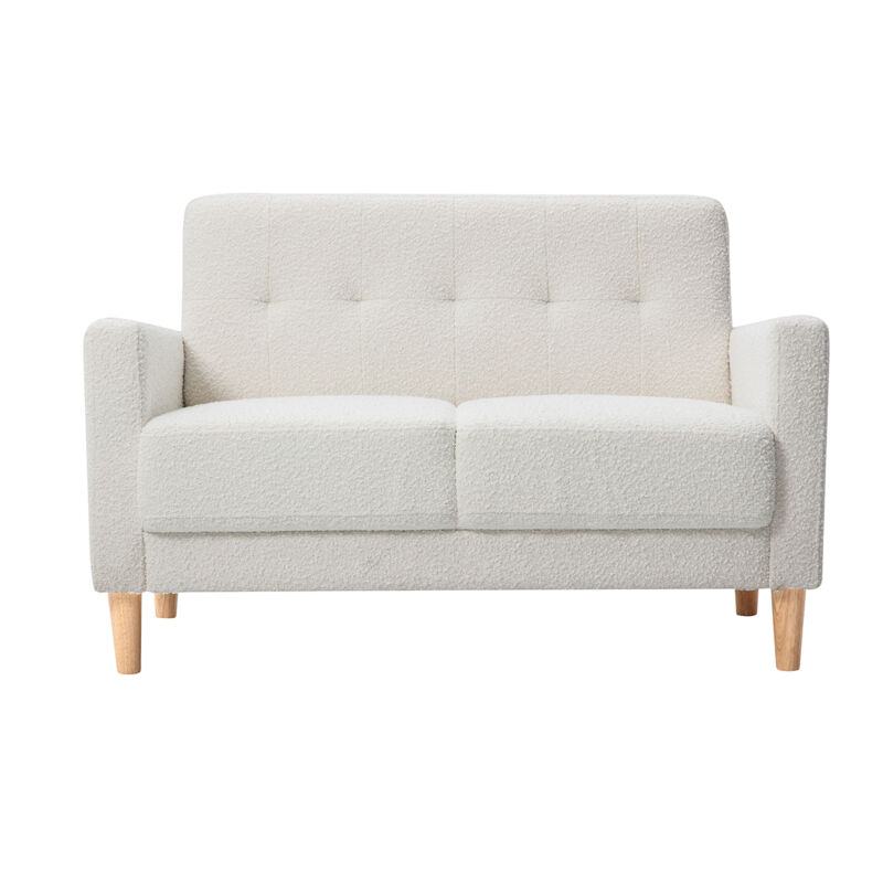 foto del prodotto miliboo divano scandinavo 2 posti in tessuto effetto lana boucl bianco e legno chiaro moon