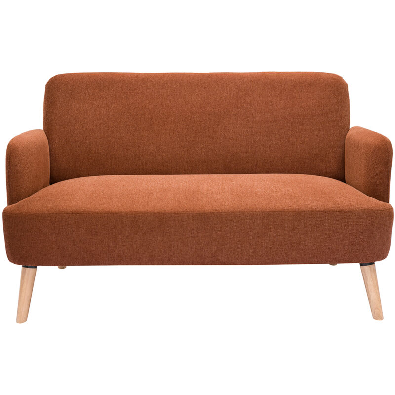 foto del prodotto miliboo divano scandinavo 2 posti in tessuto effetto velluto testurizzato color bruciato e legno chiaro isko