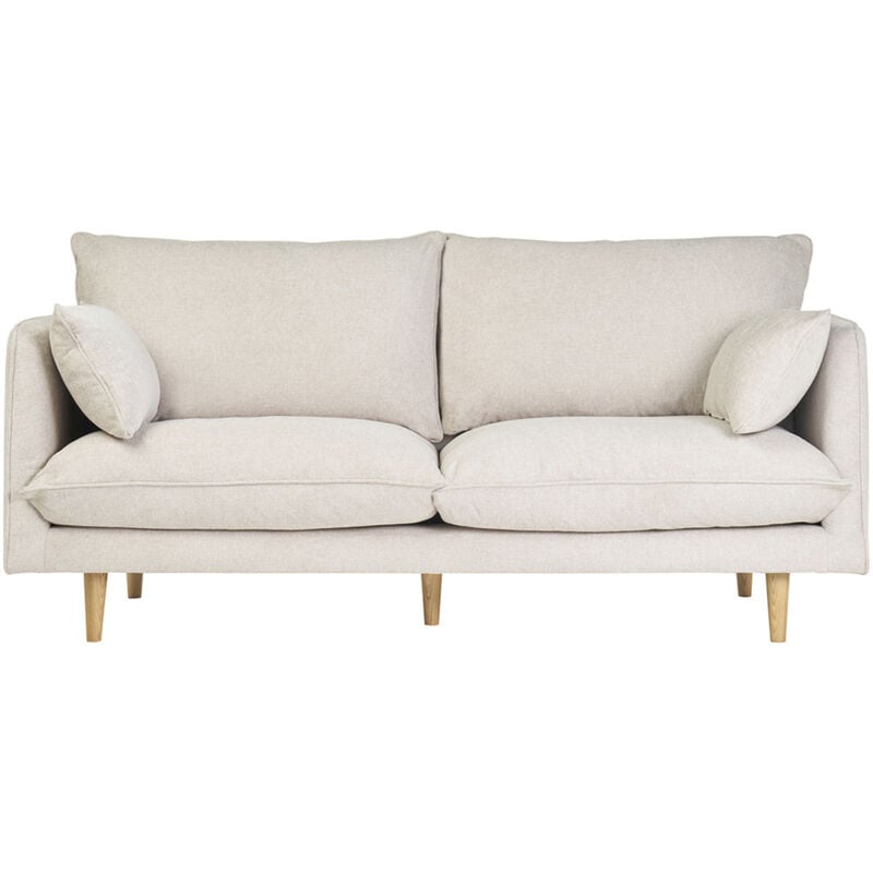 foto del prodotto miliboo divano scandinavo 3 posti in tessuto effetto velluto testurizzato beige e legno chiaro clayton