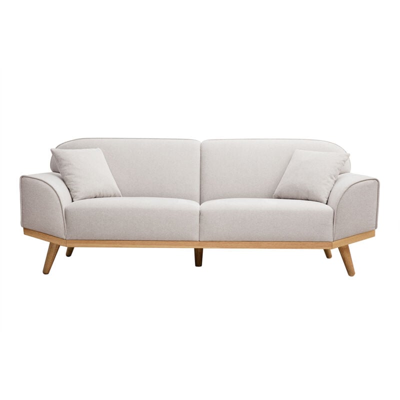 foto del prodotto miliboo divano scandinavo 3 posti in tessuto effetto velluto testurizzato beige e legno chiaro freema