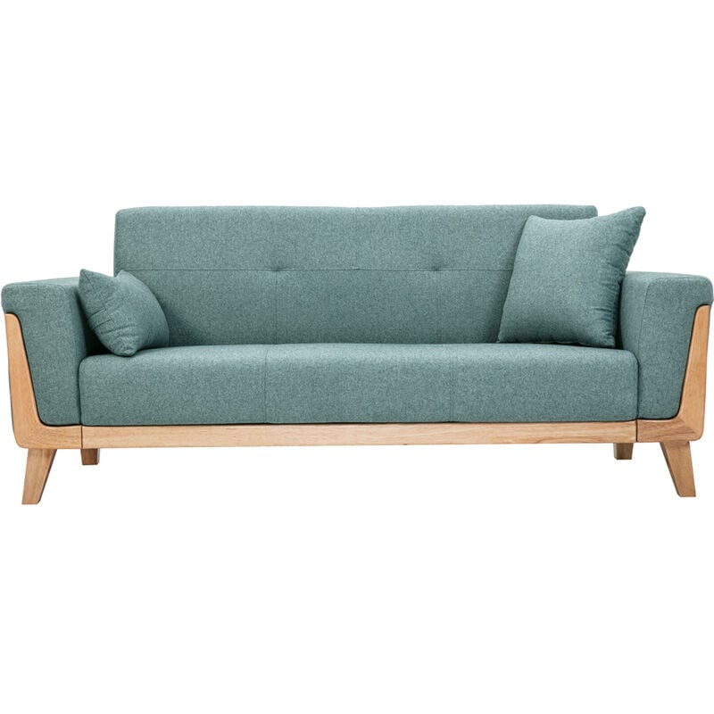 foto del prodotto miliboo divano scandinavo 3 posti in tessuto grigio verde e legno chiaro fjord
