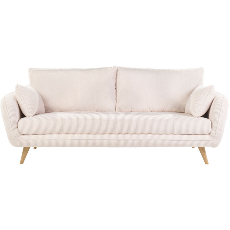 foto del prodotto miliboo divano scandinavo 3 posti in velluto a coste color crema e legno chiaro creep