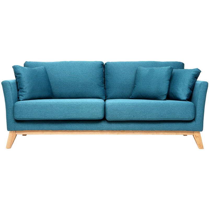 foto del prodotto miliboo divano scandinavo a 3 posti blu con piedi in legno oslo