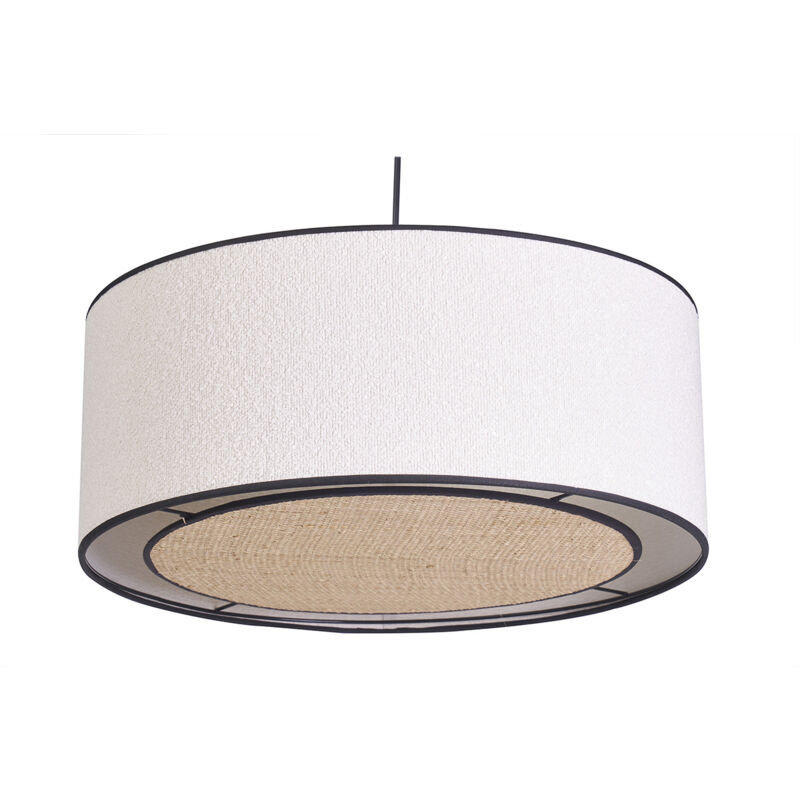 foto del prodotto miliboo lampada a sospensione cilindrica in tessuto effetto lana boucl bianco e rafia naturale d50 cm traves