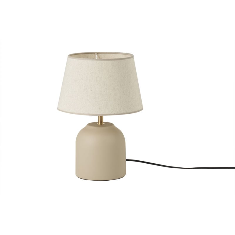 foto del prodotto miliboo lampada da tavolo color talpa in ceramica opaca e paralume in lino h35 cm simao