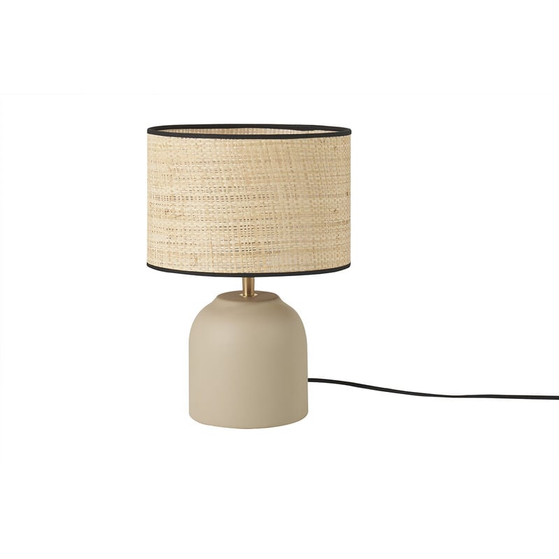 foto del prodotto miliboo lampada da tavolo color talpa in ceramica smaltata opaca e paralume in rafia h35 rocha