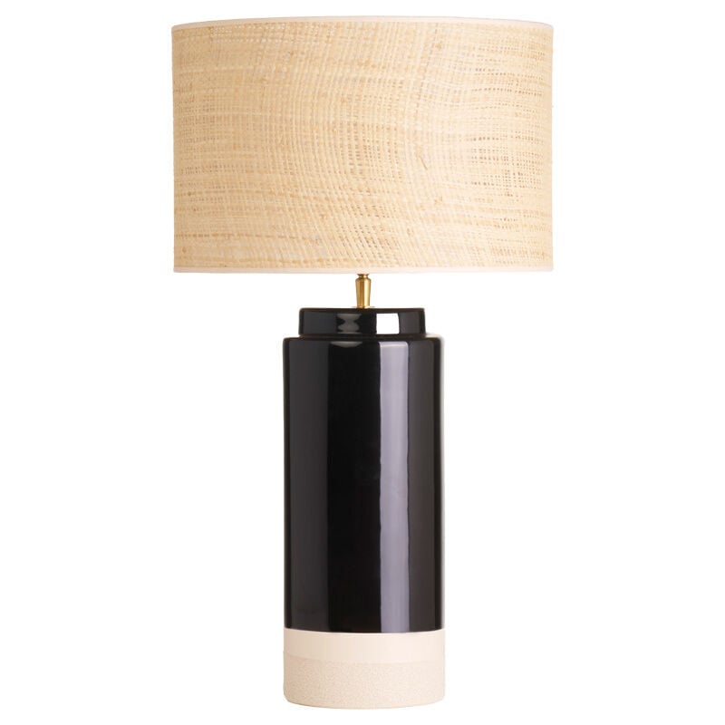 foto del prodotto miliboo lampada da tavolo nera in ceramica e paralume in rattan h64 cm majes