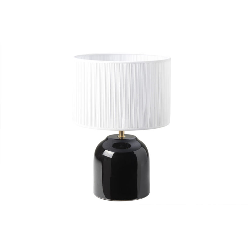 foto del prodotto miliboo lampada da tavolo nera in ceramica lucida e paralume in tessuto plissettato bianco h35 cm piega