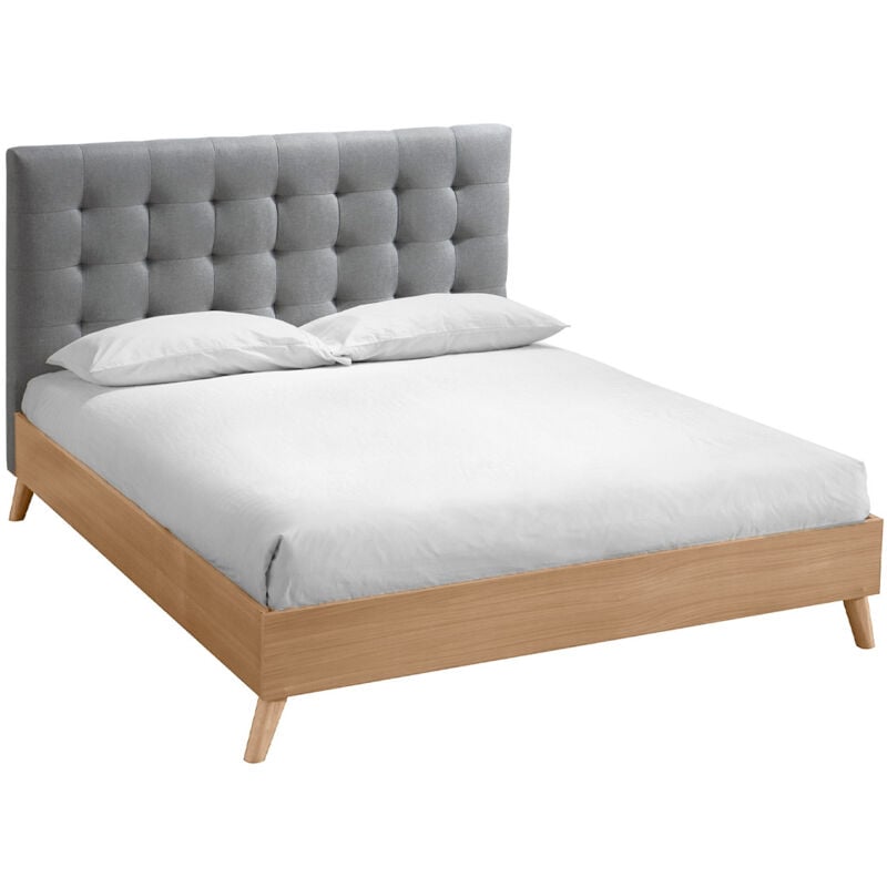 foto del prodotto miliboo letto matrimoniale scandinavo legno e tessuto grigio 160 x 200cm lynn
