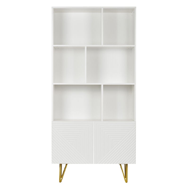 foto del prodotto miliboo - libreria design con incisioni bianco opaco e metallo dorato 2 ante l86 cm ozen