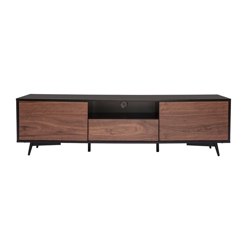 foto del prodotto miliboo mobile tv nero opaco e impiallacciatura noce con 2 ante e 1 cassetto l160 cm mermoz