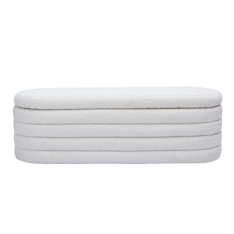 foto del prodotto miliboo panca con vano portaoggetti in tessuto effetto lana boucl e bianco l 125 cm navy