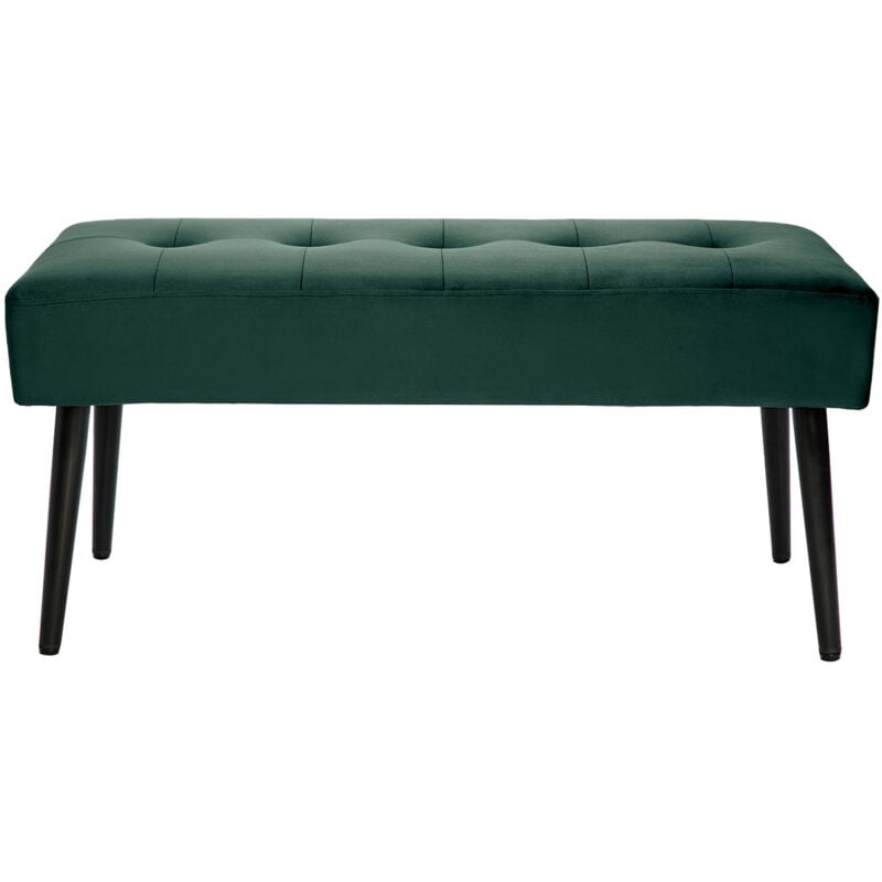 foto del prodotto miliboo panca design lavorazione capitonn in tessuto velluto verde scuro e metallo nero l95 cm guesta