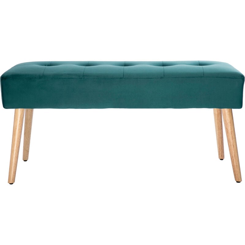 foto del prodotto miliboo panca lavorazione capitonn in tessuto velluto blu petrolio e legno chiaro l95 cm guesta