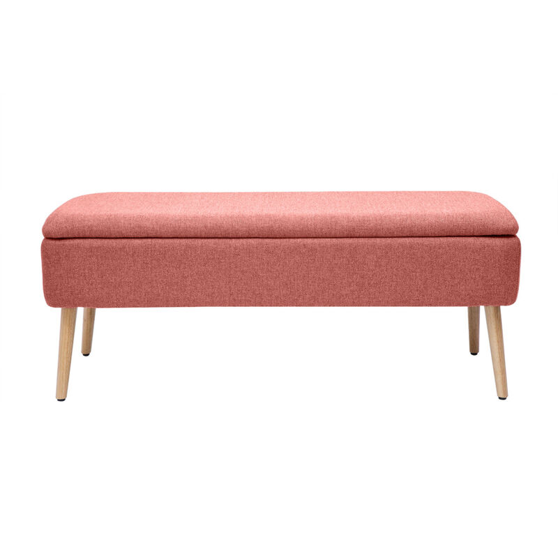 foto del prodotto miliboo panchina contenitore in tessuto effetto velluto terracotta e legno massello chiaro l120 cm lars