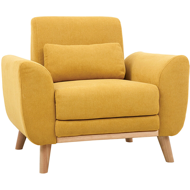 foto del prodotto miliboo poltrona design tessuto giallo senape e frassino ektor