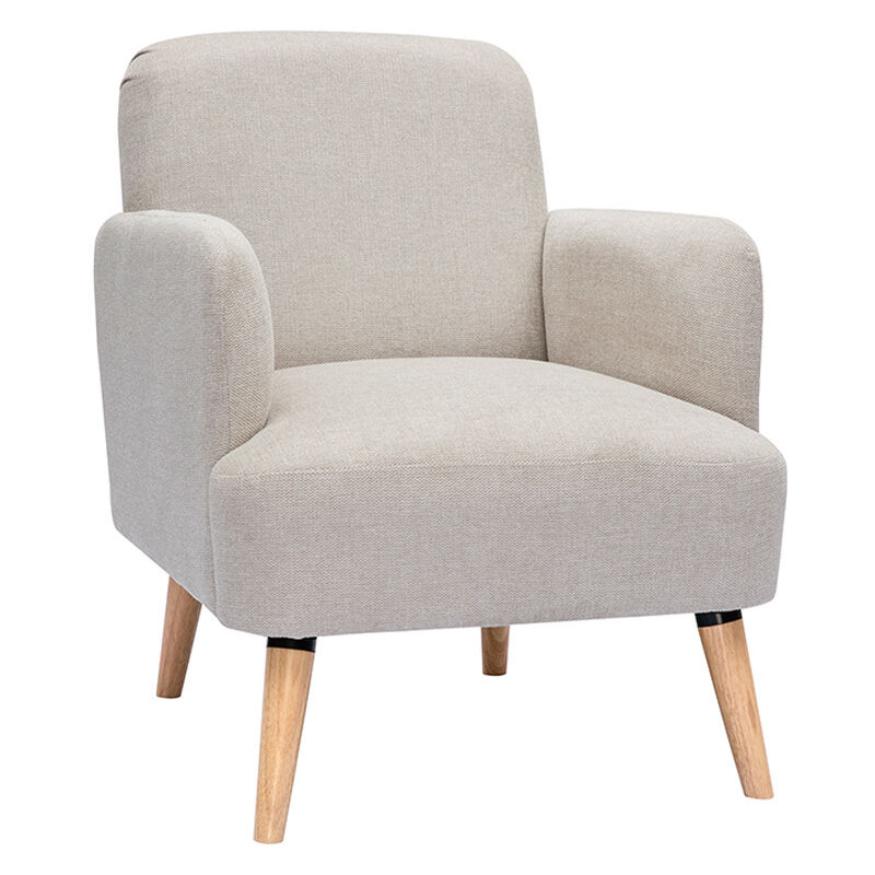foto del prodotto miliboo poltrona scandinava in tessuto effetto velluto testurizzato beige e legno isko