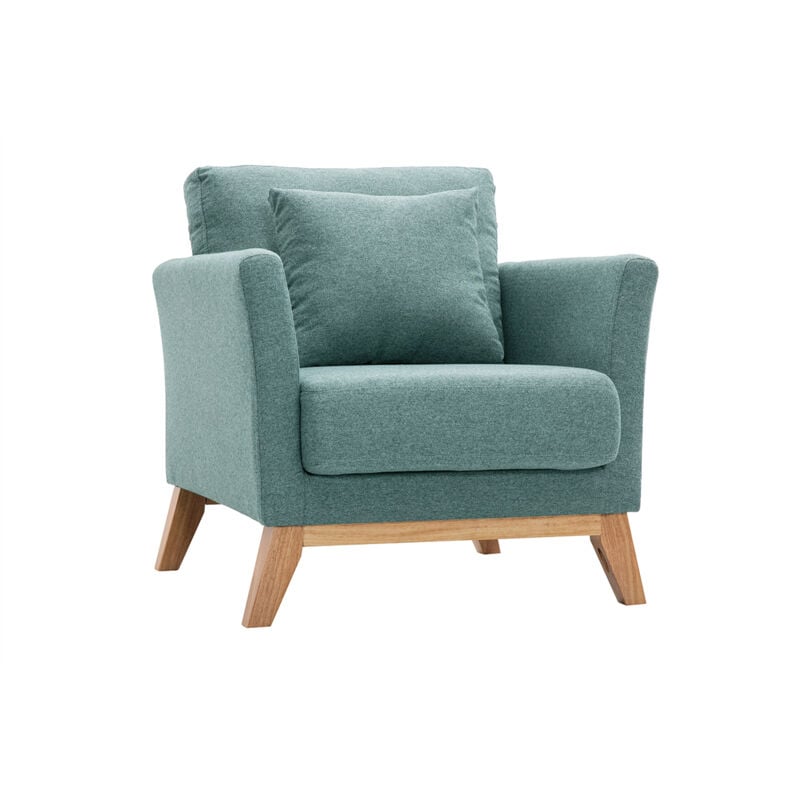foto del prodotto miliboo poltrona scandinava sfoderabile in tessuto grigio verde e legno chiaro oslo