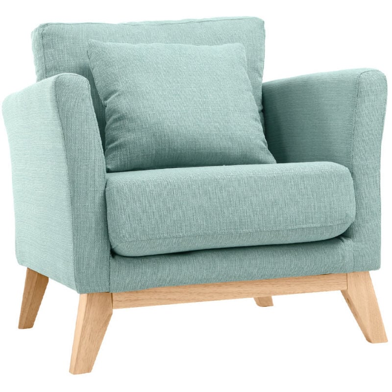 foto del prodotto miliboo poltrona scandinava turchese piedi in legno chiaro oslo