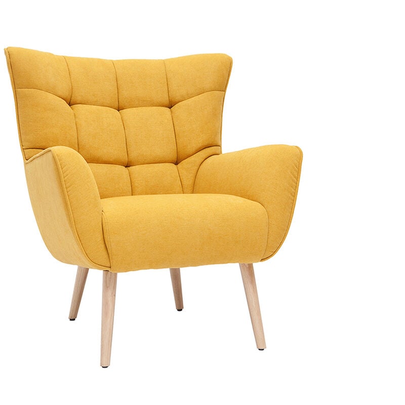 foto del prodotto miliboo poltrona tessuto effetto velluto giallo senape gambe in legno avery
