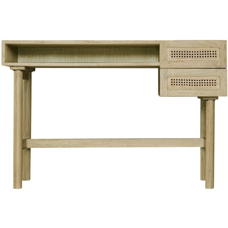 foto del prodotto miliboo scrivania in legno chiaro con scomparto e cassetti in paglia di vienna rattan l120 cm galina