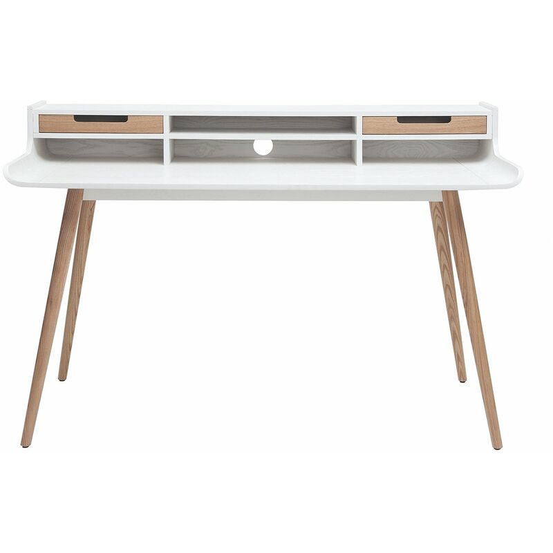 foto del prodotto miliboo scrivania scandinava in legno e bianco 2 cassetti l140 cm opus