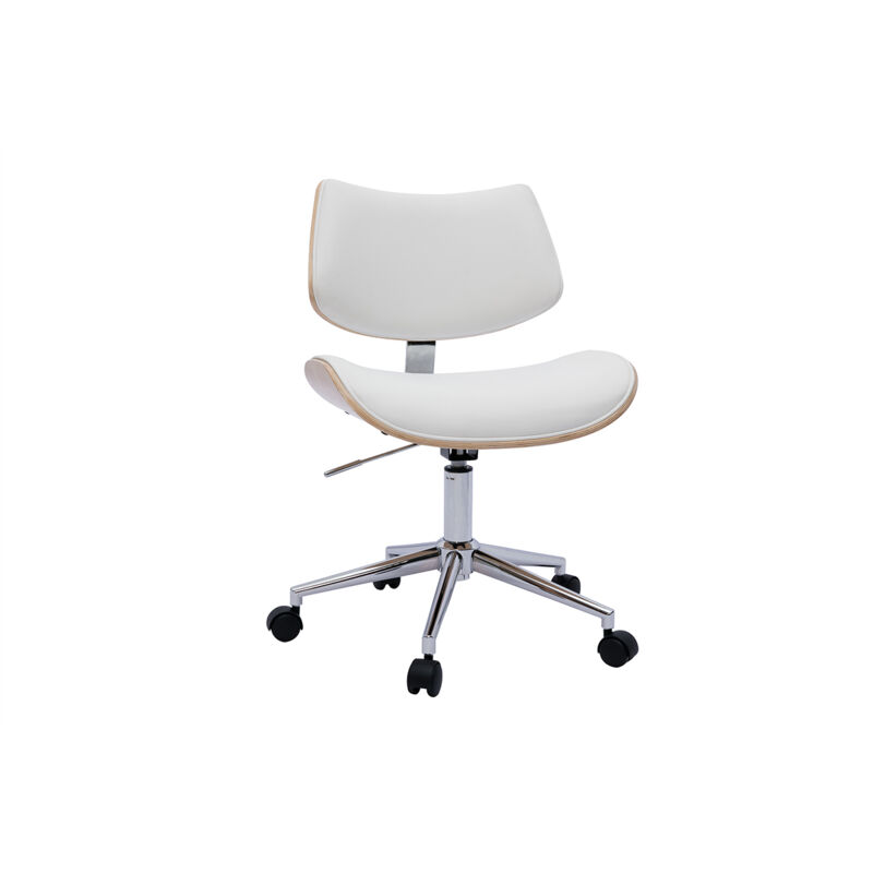 foto del prodotto miliboo sedia da ufficio con rotelle design bianco, legno chiaro rovere e metallo malmo